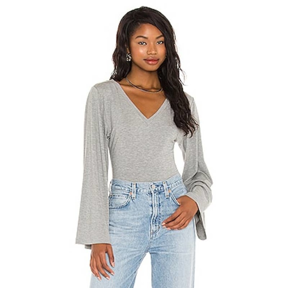 Revolve L'Academie V Neck Bodysuit in Heather Gray #008